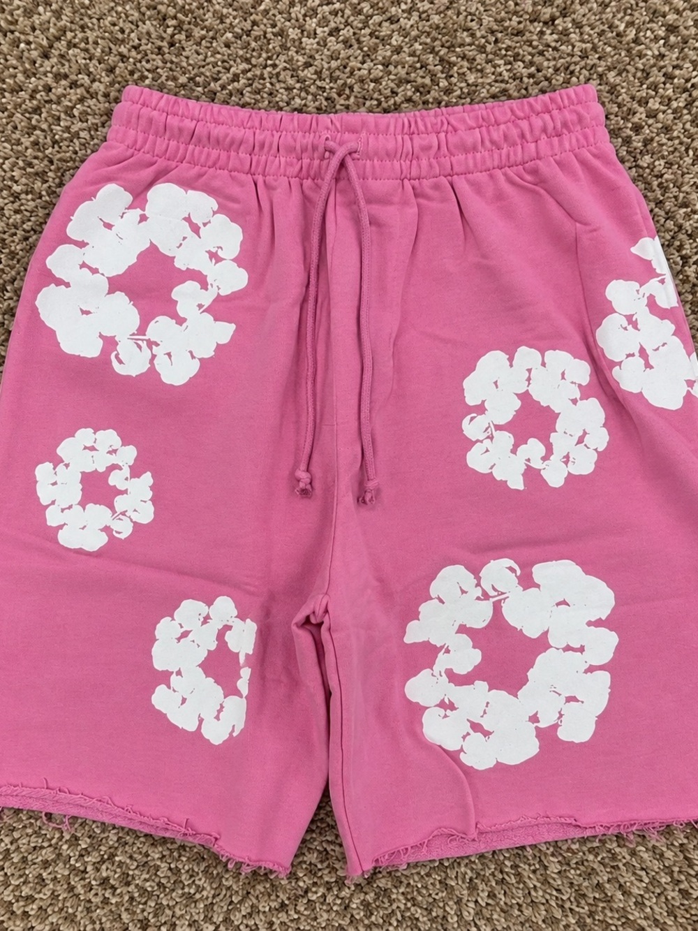 Men's Pink Athletic Shorts with White Floral Prints